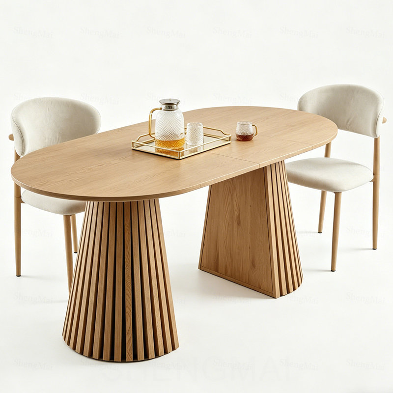 Table de salle à manger extensible en bois massif + ensemble de 2 coussins beiges en bois de hêtre