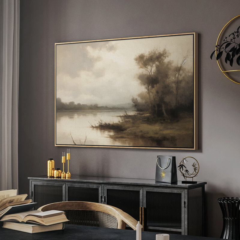 Paysage rétro - VI - Toile tendue avec châssis, H 27 po x l 41 po x P 2 po, Toile naturelle avec cadre flottant
