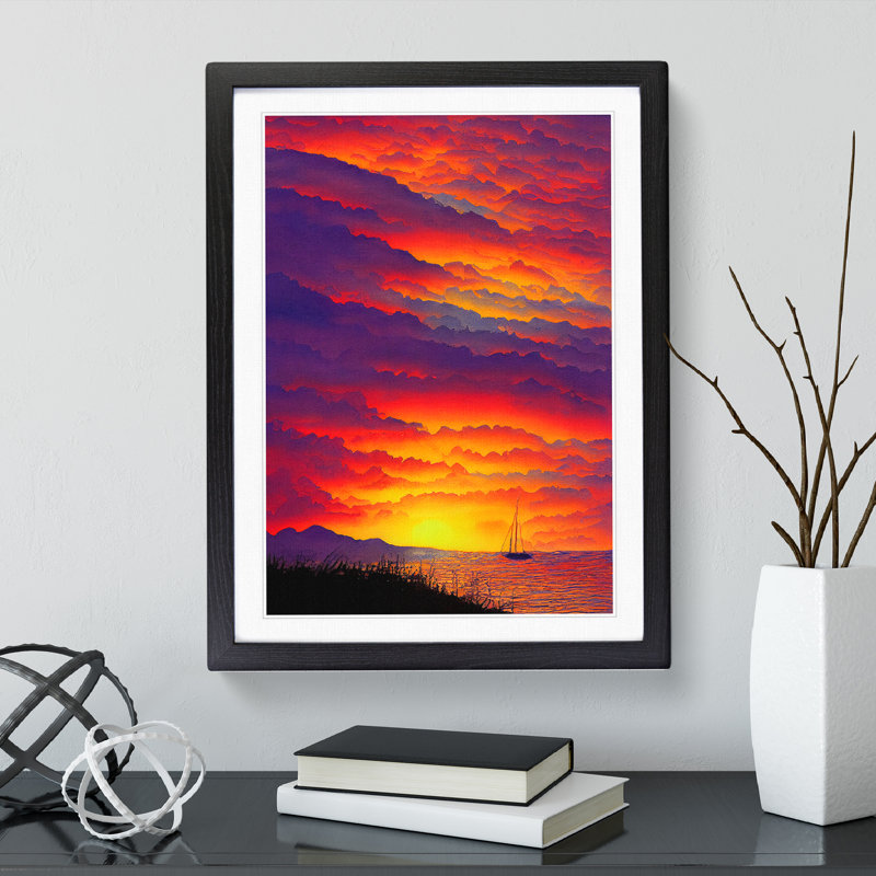 XV1022-3859X Sacred Ocean Sunset - Single Picture Frame Print, Black, 64cm H x 46cm W x 2cm D
