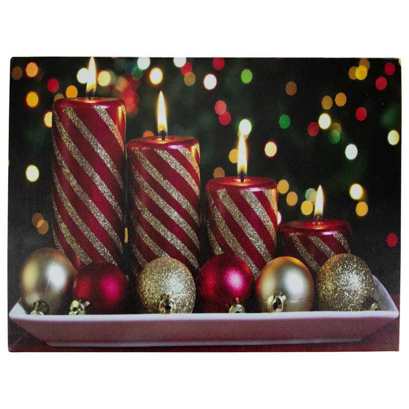 Décoration murale en forme de bougie de Noël avec lumières DEL rouges et dorées 11,75 po x 15,75 po