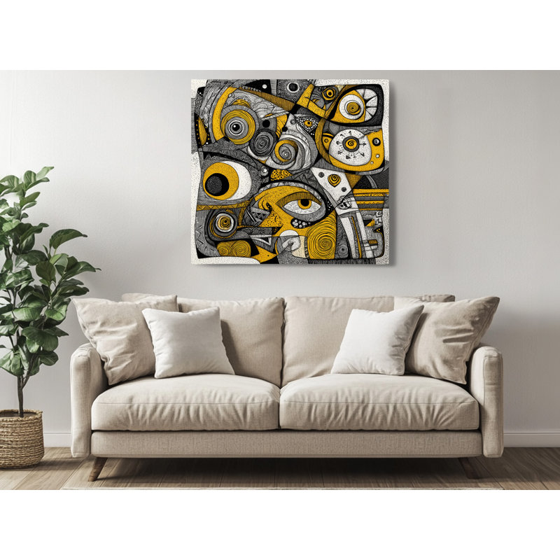 Œillets abstraits sur toile jaune et noir, art mural surréel moderne, œuvre d'art encadrée, 30 po x 30 po