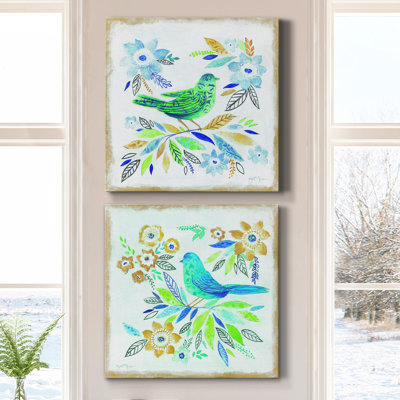 Oiseau Chanteur I - Ensemble de 2 toiles tendues