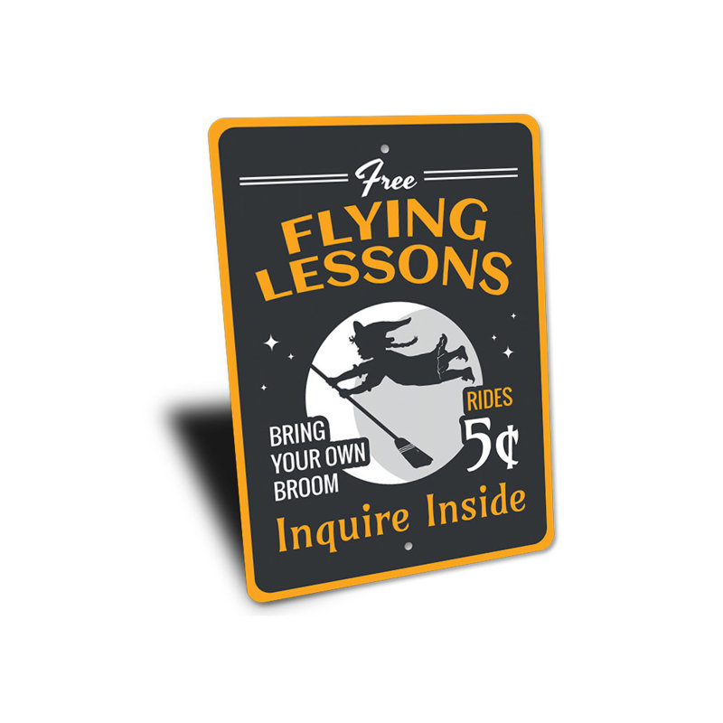 Signe en aluminium «Free Flying Lessons», H 14 po x l 10 po x P 0,04 po