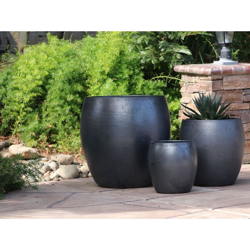 Pots de fleurs en grès Jams, grand format, ensemble de 3 - Intérieur/Extérieur, Matte Black