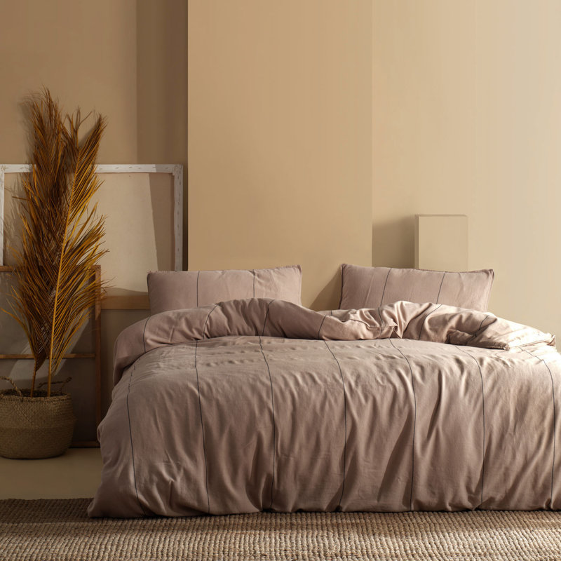 Ensemble de housse de couette 100% coton brun Lambdin, Housse de couette simple + 1 taie d'oreiller 24 po