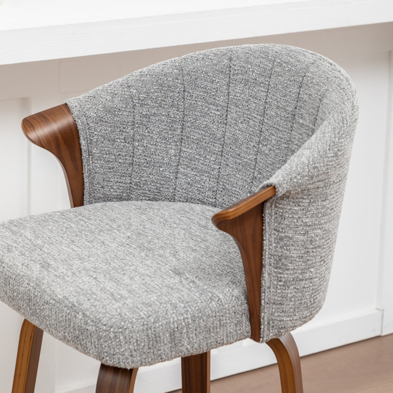Tabouret de comptoir pivotant rembourré avec structure en bois Devault, Gris