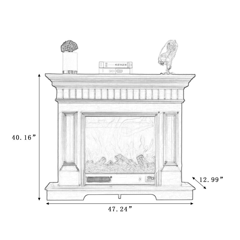 Foyer électrique en bois massif beige, Blanc