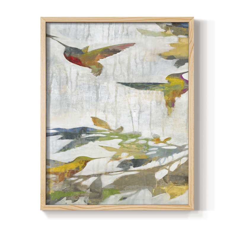 Garden Party V2 Framed Print - Solid Wood, Natural, 11" H x 9" W