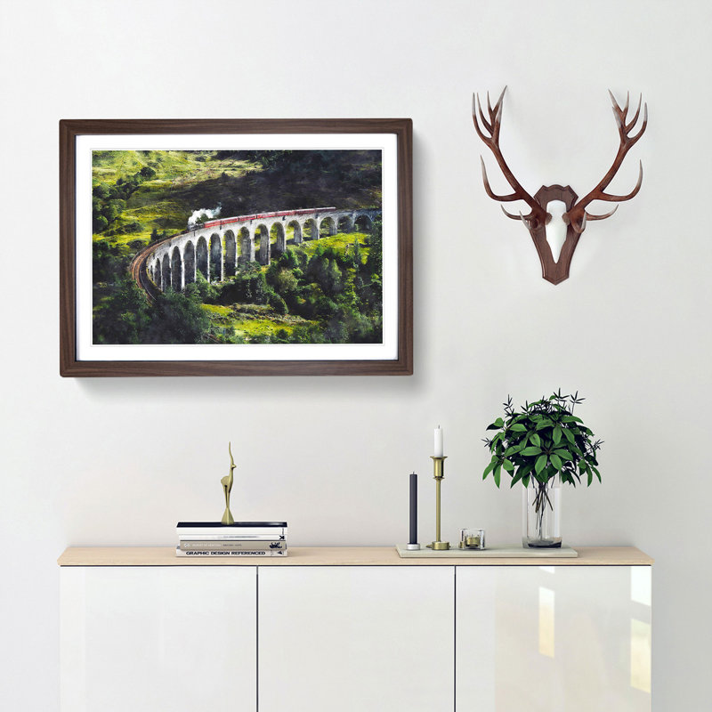 Steam Train in Scotland Abstract - Picture Frame Graphic Art Print, 24cm H x 33cm W x 2cm D, Walnut Framed