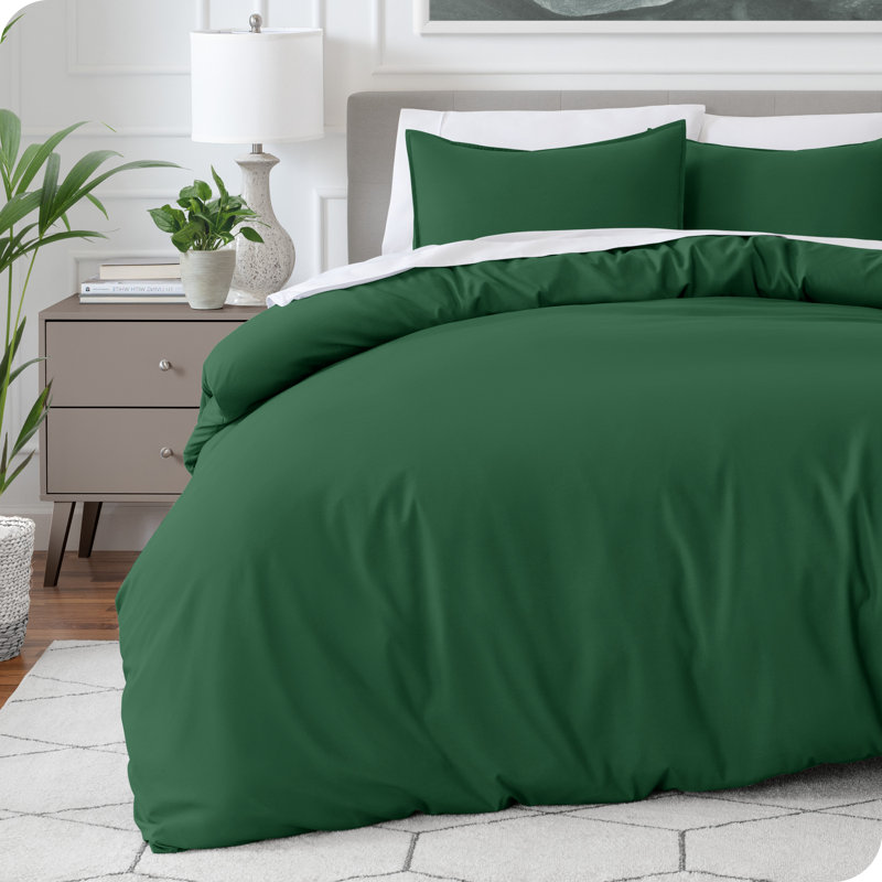 Microfiber No Pattern Duvet Cover Set, Emperor, Forest Green