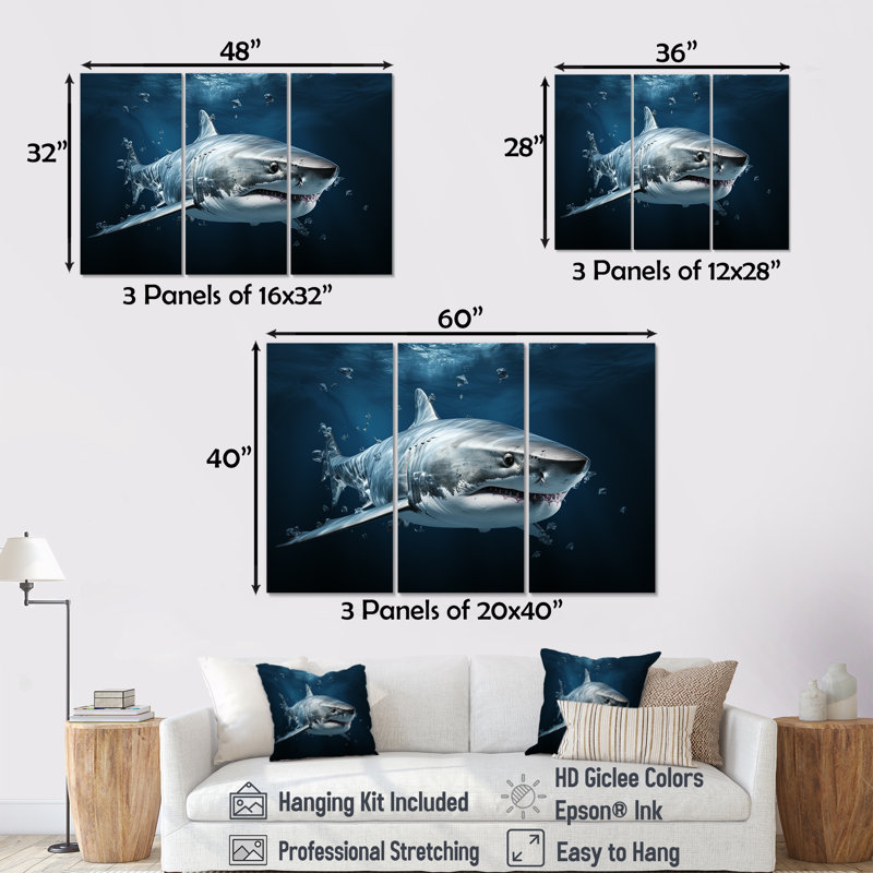 «Oceans Blue Ghost Shark», ensemble d'art sur toile, H 40 po x l 60 po