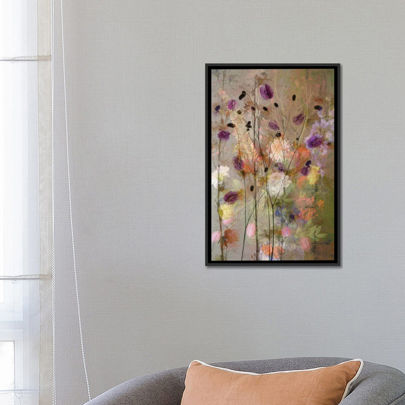 Fleurs painterly, Toile avec cadre noir, H 26 po x l 18 po x 1,5 po