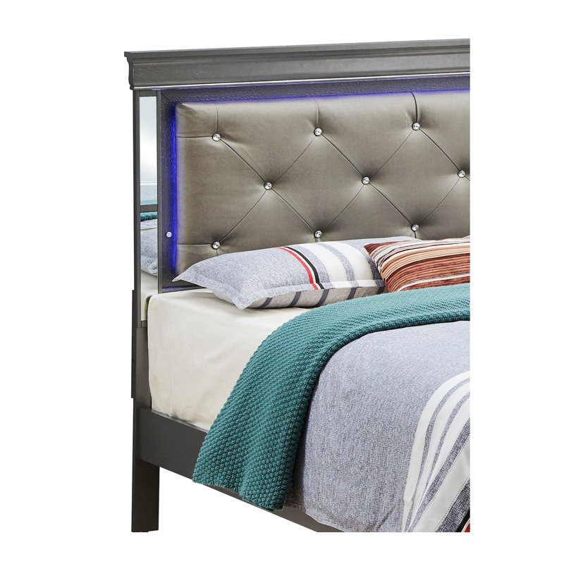 Upholstered Bed, Black, Full