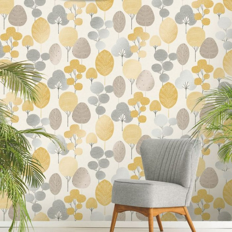 Elvana 10m x 52cm Textured Wallpaper Roll, Mustard