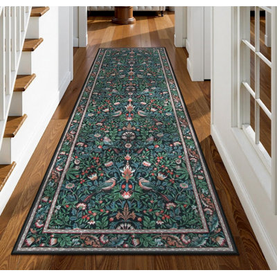 Tapis de couloir floral Boho lavable, antidérapant et doux 8 pi