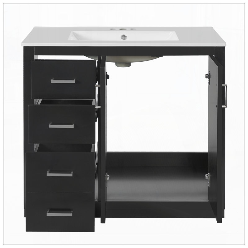 Meuble-lavabo 36 po avec lavabo en céramique, Noir