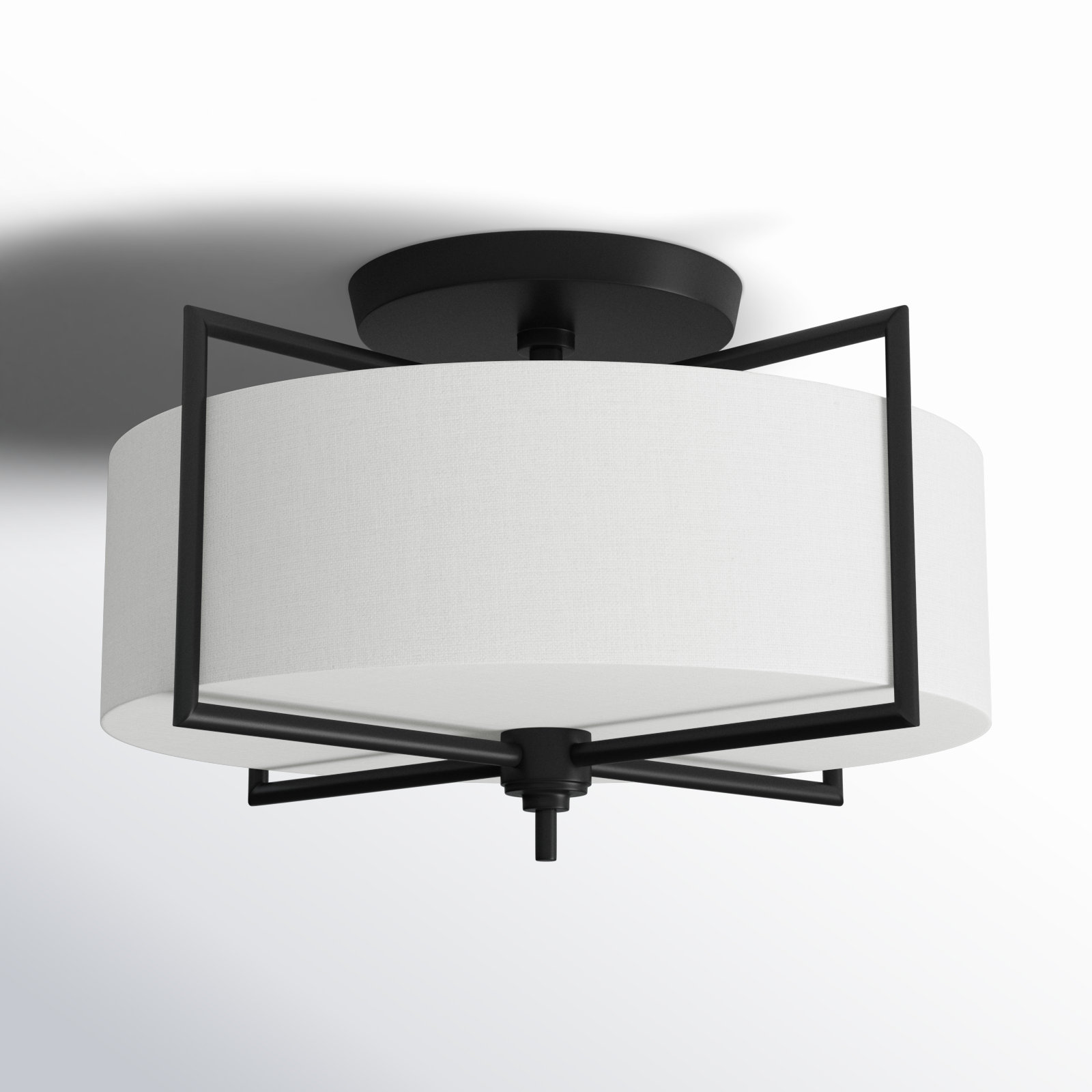 Fabric Semi Flush Mount, Aged Iron, 10" H x 15" W x 15" D