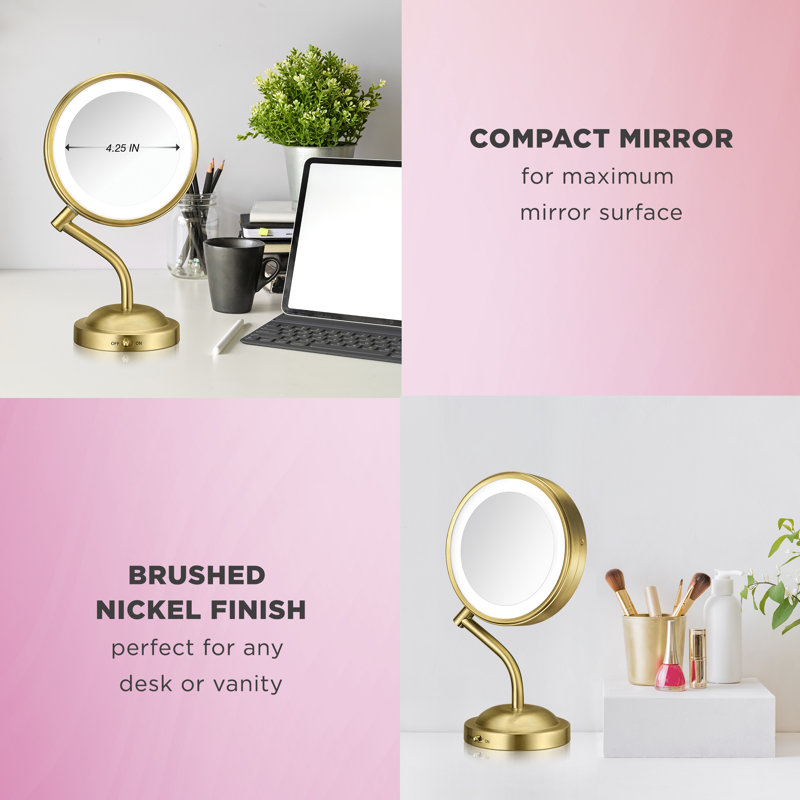 Brushed Brass LED Lighted Magnifying Vanity Mirror