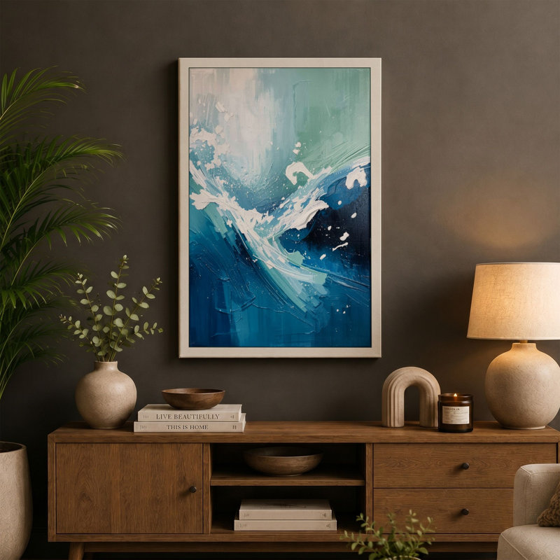 Turbulent Waters Coastal - Wrapped Canvas, 36x24 - 91.4 x 61.0 cm, Ochre Border