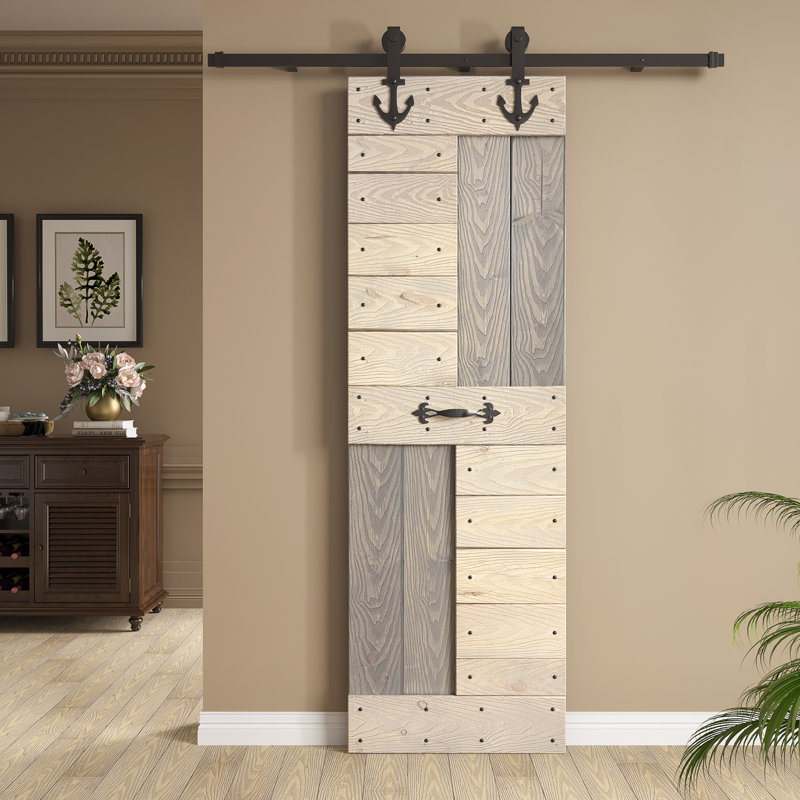 Porte de grange coulissante en bois noueux bricolage Coast S Sequoia EMBossing S Series sans quincaillerie, 24 po x 84 po