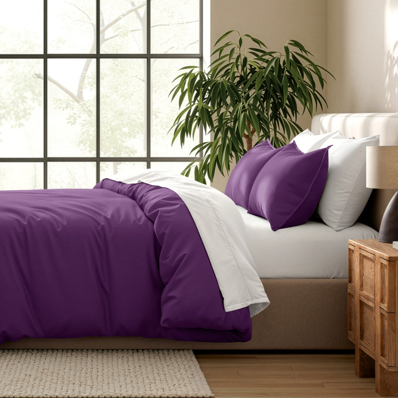 Ensemble de housse de couette et insert de qualité supérieure en microfibre moderne et contemporain Premium, Prune