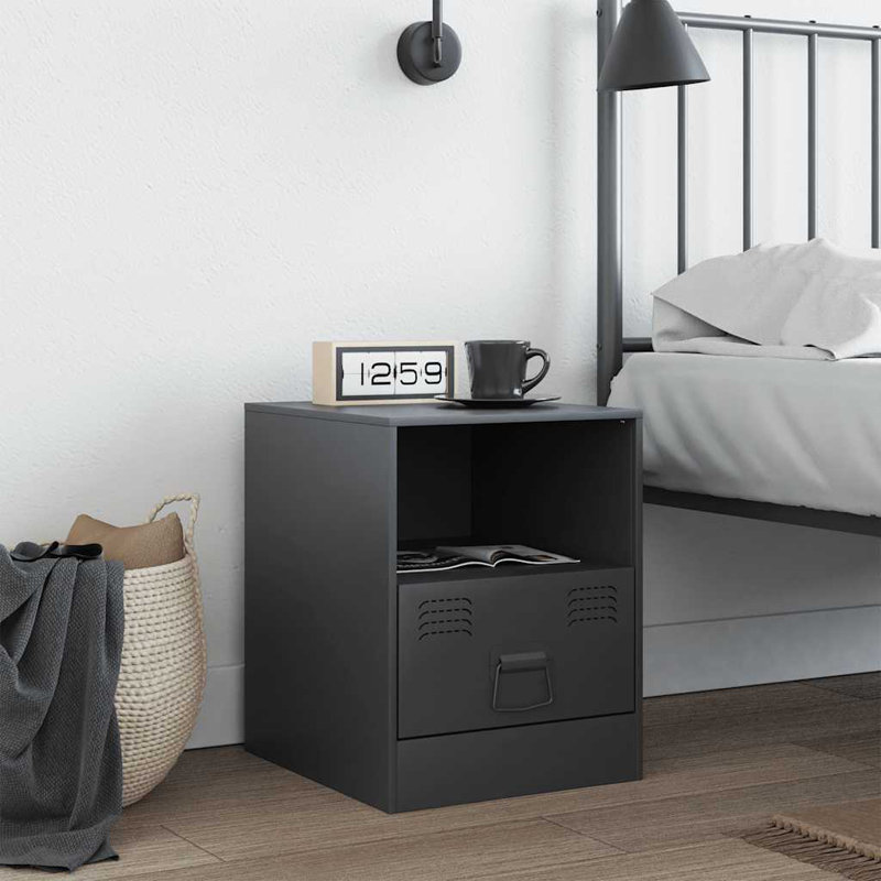 34.5cm W Steel Bedside Table, Anthracite