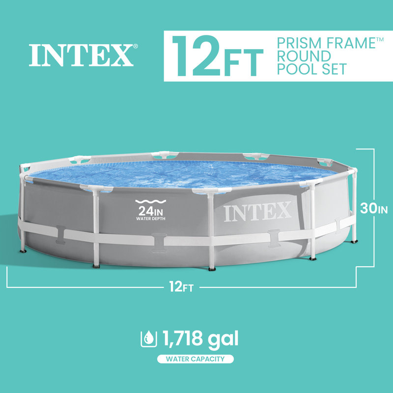 Steel Frame Set Pool, 12' W x 30" H, Gray