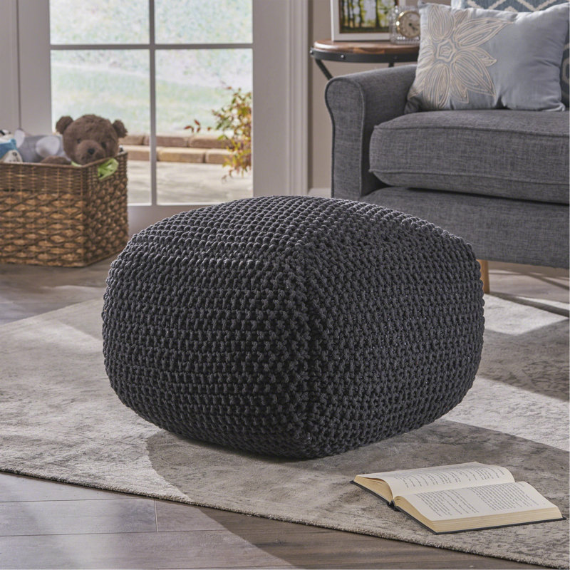 Pouf en coton Hollis, Coton gris foncé