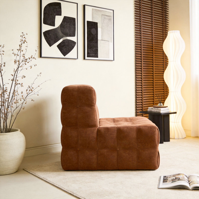 Luxury Velvet Waffle Couch, Deep Seat Compact Sofa With Compression Technology, Burnt Orange Tufted Sofa For Living Room