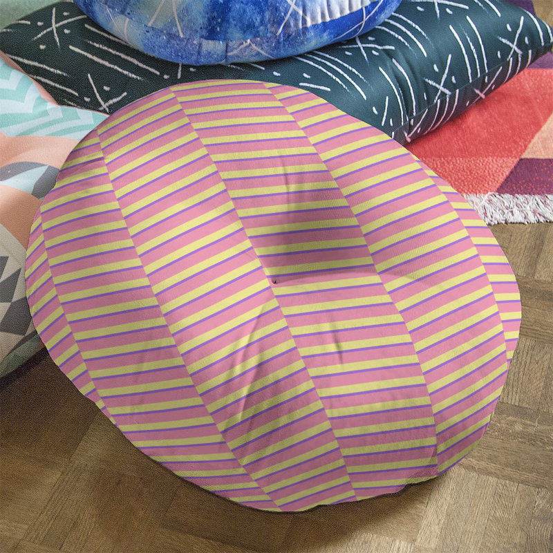 Coussin de sol à rayures fracturées, 26 po x 26 po, Rose-mauve / jaune