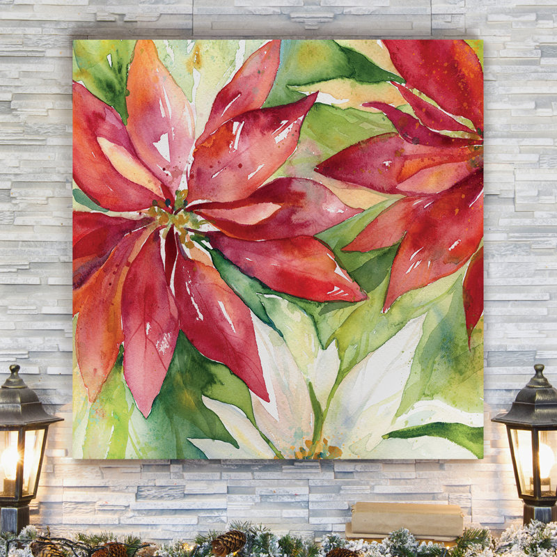 Watercolor Poinsettia - reproduction sur toile tendue, H 32 po x l 32 po x P 1 po