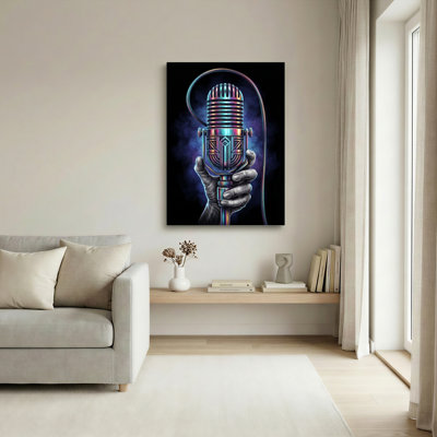 Ensemble de 1 tableau sur toile représentant une main avec microphone