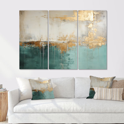 Minimalism Gold And Teal Horizon - Abstract Wall Decor Set