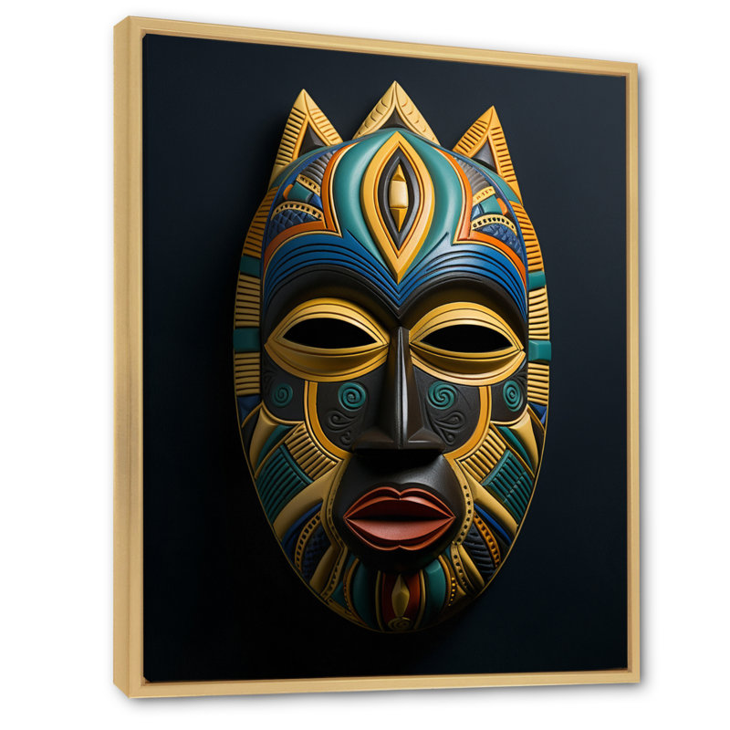 Jeeva, masque tribal africain Akan II, H 44 po x l 34 po x P 1,5 po, Cadre naturel flottant