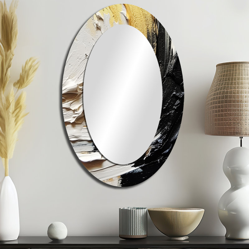 Gold Black Spiral Illusions III - Gold Modern Oval Wall Mirror, 36" x 24"