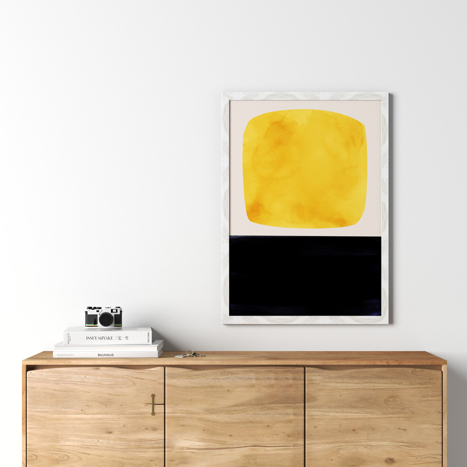 Boxed-Yellow by Aoibhne Hogan, White Wood Grain Paper, 35.5" H x 25.5" W x 0.75" D