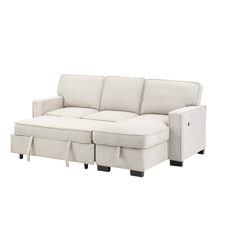 Toeterville Estelle Fabric Reversible Sleeper Sectional with Storage Chaise Drop-Down Table 2 Cup Holders and 2 USB Ports