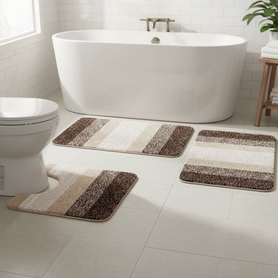 Ensemble de tapis de salle de bain en microfibre 3 pièces, tapis de toilette en forme de U moelleux et absorbant doux