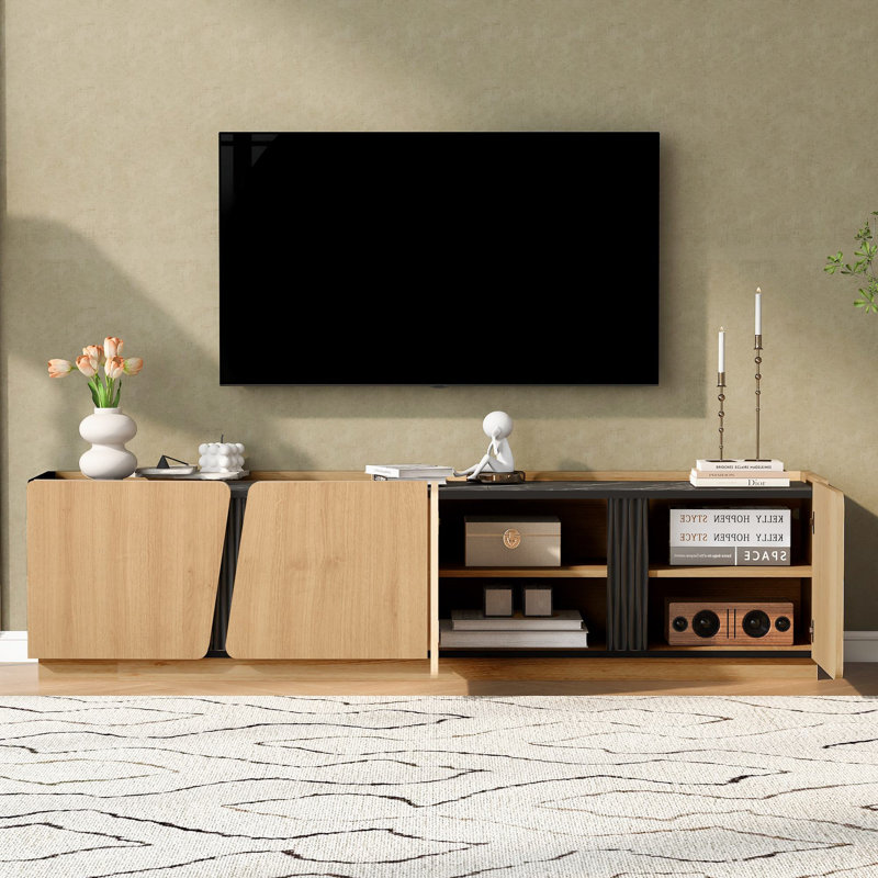 Meuble télé 74,8 po avec coins arrondis, Chêne