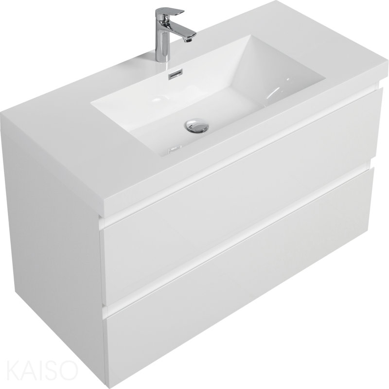 Meuble-lavabo mural 42 po avec lavabo, meuble-lavabo mural avec lavabo à surface solide et tiroirs à fermeture en douceur entièrement assemblés, gris cendré