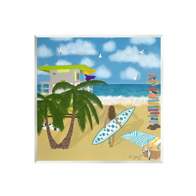 «Au-462-Giclee Surfer Girl Walking Tropical Beach» par Ale Saiz Studio, impression