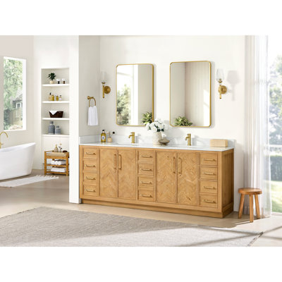 Carrasco 84" Double Bath Vanity in Oak Natural Brown with Silk White Quartz Stone Top
