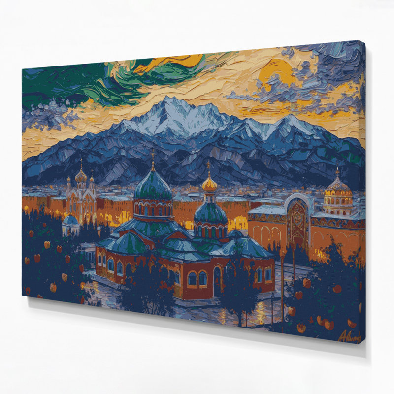 Art urbain sur toile, villes d'Almaty, gris, H 11 po x l 14 po