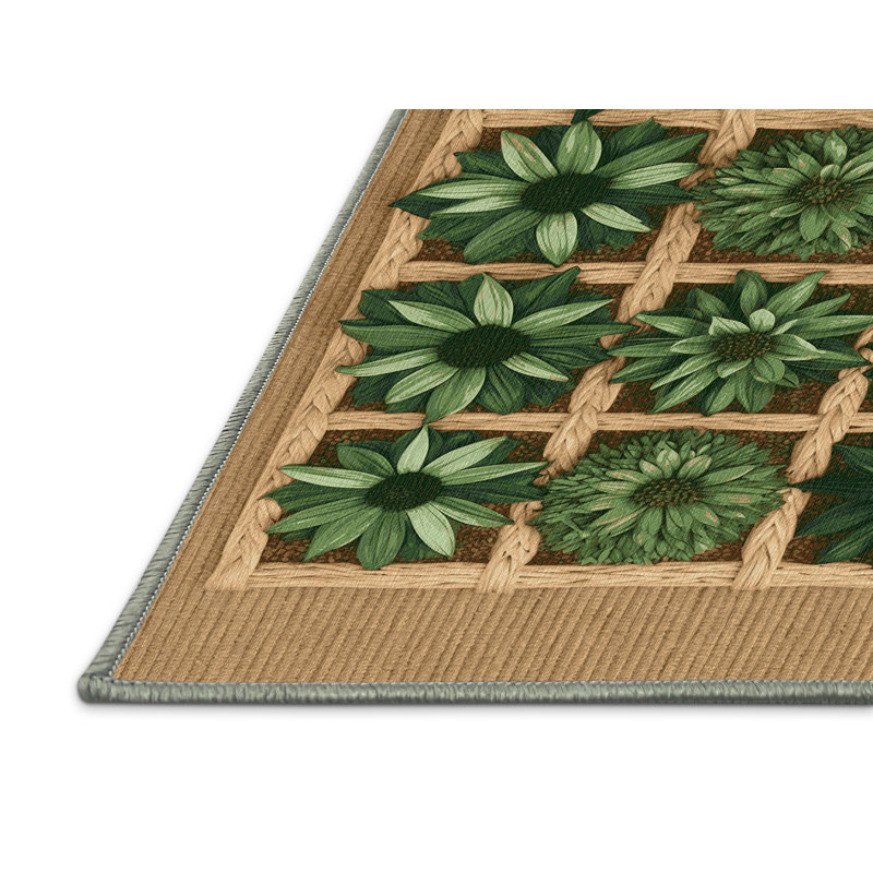 Machine Washable Nature Green Area Rug, Rectangle 7' x 10'