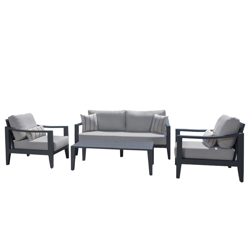 Ensemble de conversation d'extérieur 4 pièces Hyland Hills, toile Sunbrella granit et aluminium gris