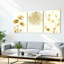 Tableau élégant sur toile tendue à motif floral doré (paquet de 3)-448895731