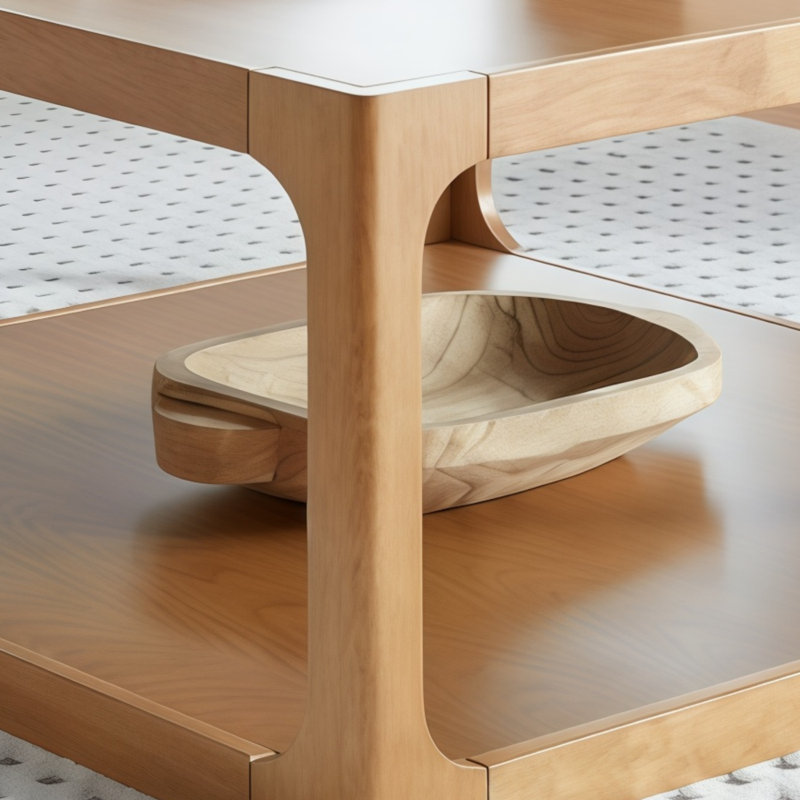 Table basse, convenant au salon, de couleur brun chaud.