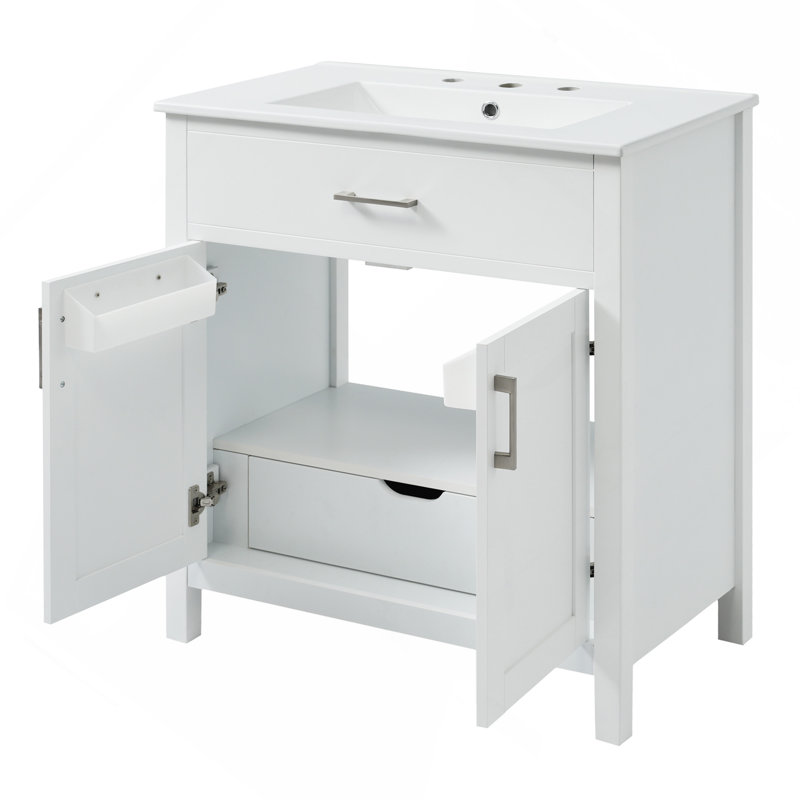 Meuble-lavabo de 30 pouces avec lavabo en céramique et beaucoup de rangement - le choix pour les petites salles de bain