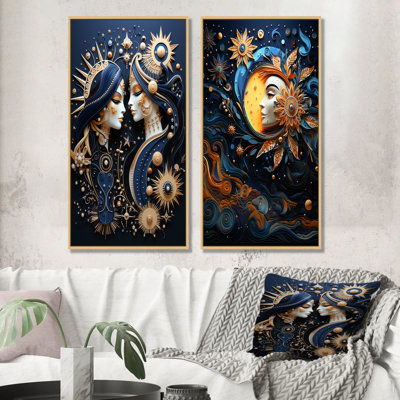«Native Art Celestial Guardians Midnight», ensemble de 2 reproductions de toiles abstraites sur toile