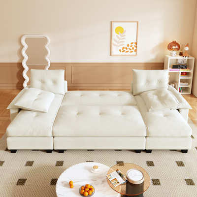 104.7" U-Shaped Upholstery Sleeper Sectional Sofa With Pull Out Bed,Cloud Sectional With Removable Armrests & Usb Ports